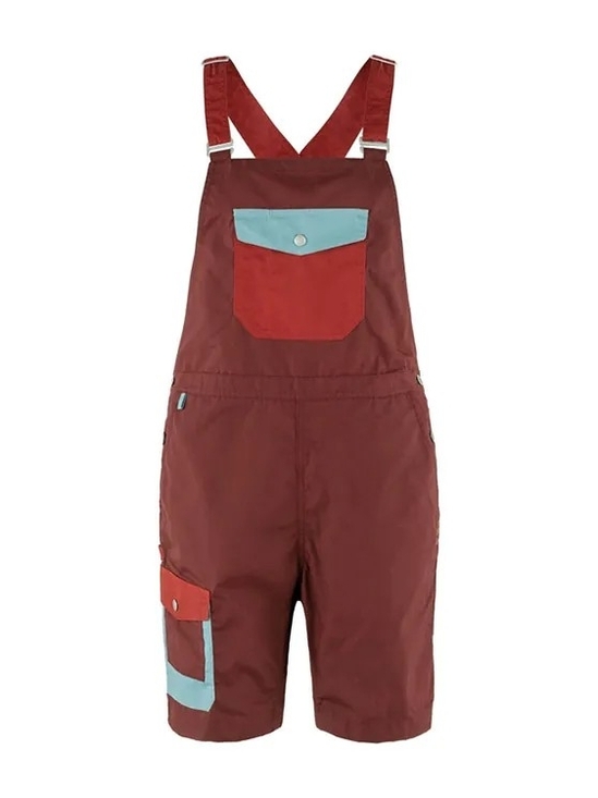 Fjallraven Pants - Fjallraven Samlaren Dungaree Short Overalls with Light Blue and Red Accents